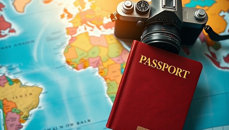 Vintage camera and passport on world map for budget travel.