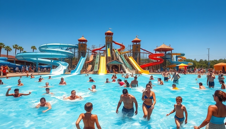 Top family-friendly attractions at a vibrant water park with wave pool and slides.