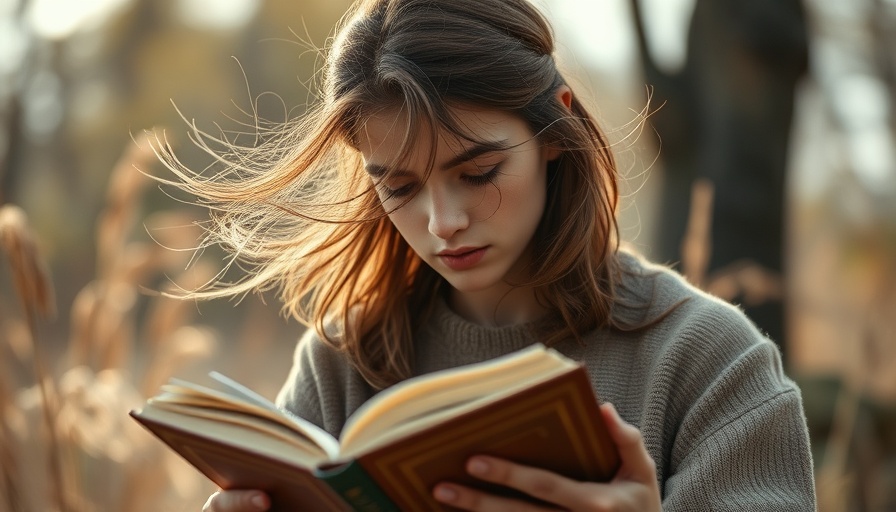 Young adult reading a book outdoors, serene moment.