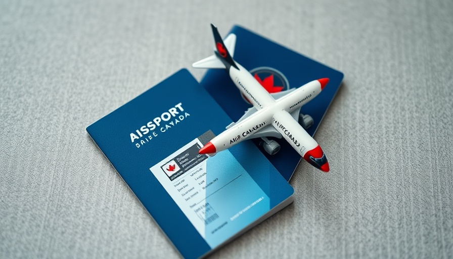 Miniature Air Canada airplane with boarding passes and passport