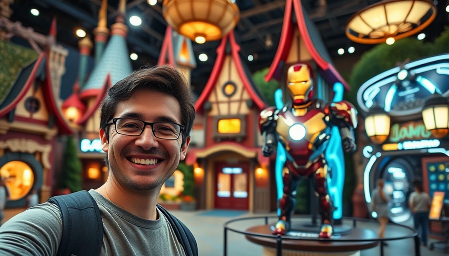 Hong Kong Disneyland itinerary theme park scenes with village and Iron Man.