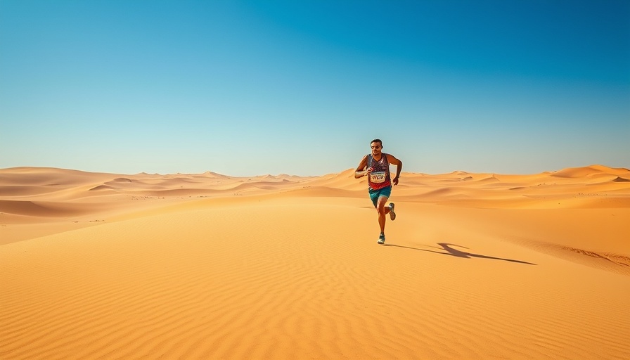 Lone runner in Sahara Desert at Eye of the Sahara Ultramarathon.