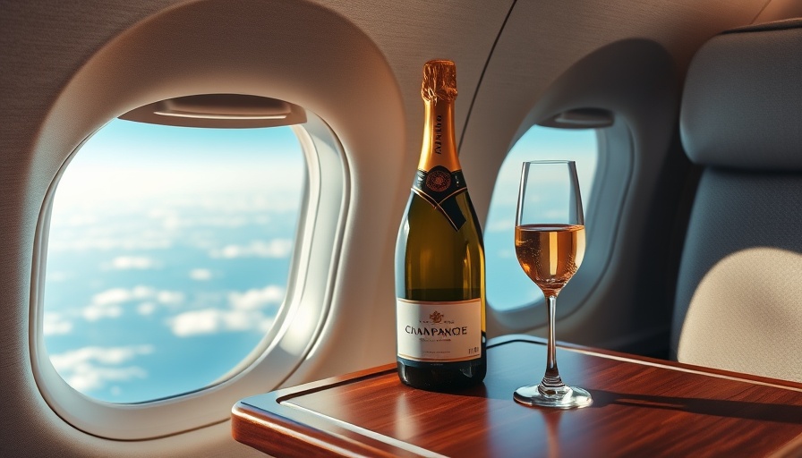 Luxurious first class experience with champagne in flight.
