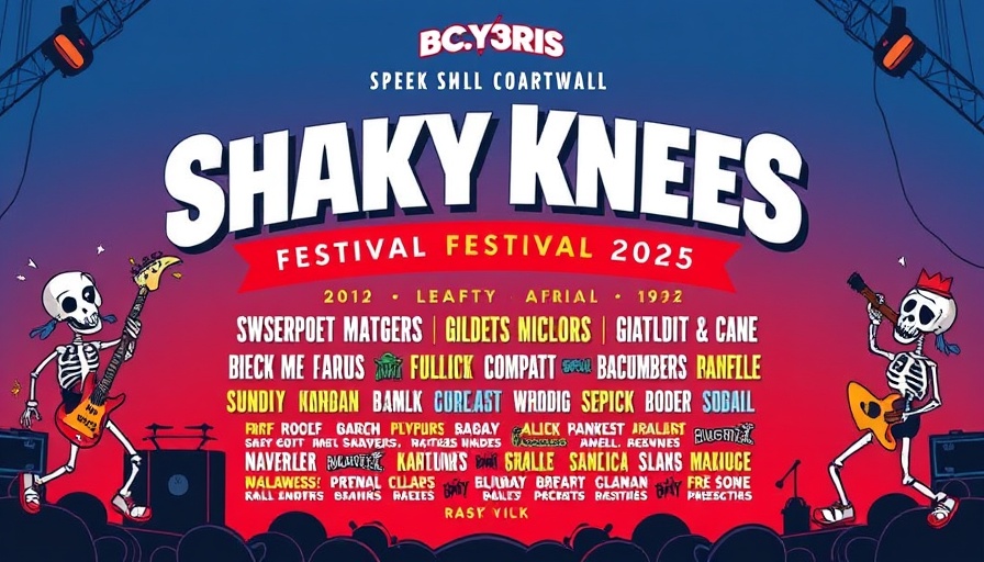 2025 Shaky Knees Festival guide poster with band lineup.