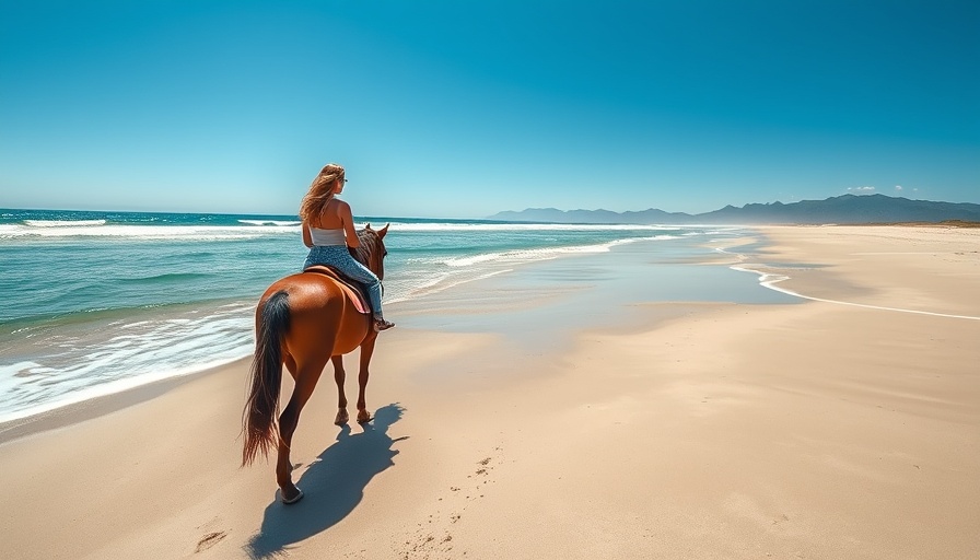 Woman horseback riding on Ensenada beach during family adventure.