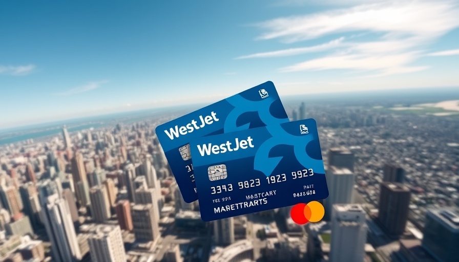 Changes to WestJet RBC Mastercards against cityscape with clear sky.