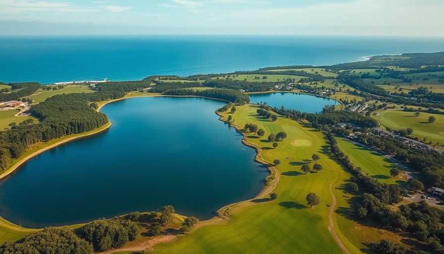 Scenic aerial view of Latin America travel destination with lake and greenery.