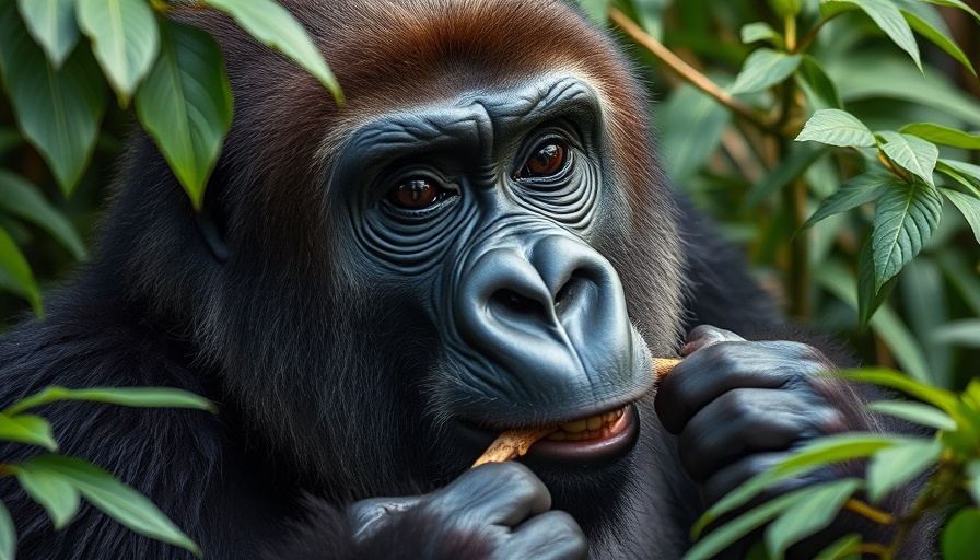 Close-up of a gorilla in the jungle, travel differently