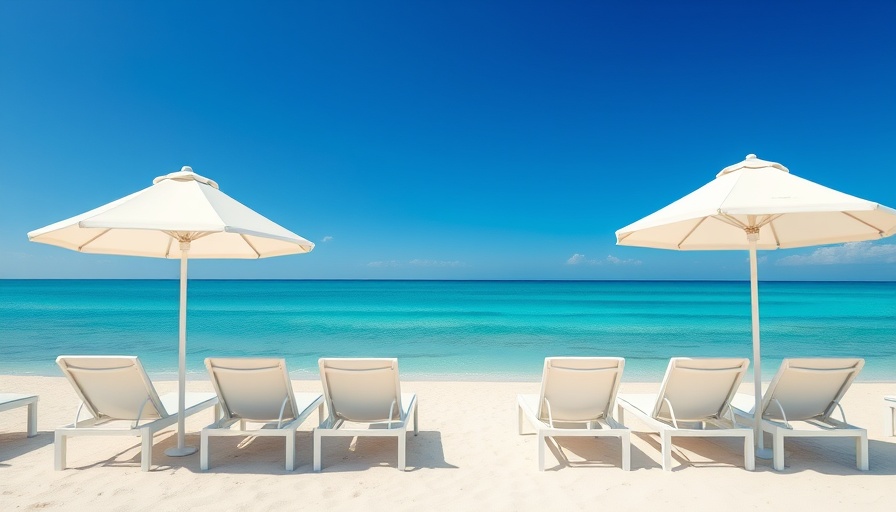 Serene beach setup with umbrellas and chairs under blue sky - travel news.