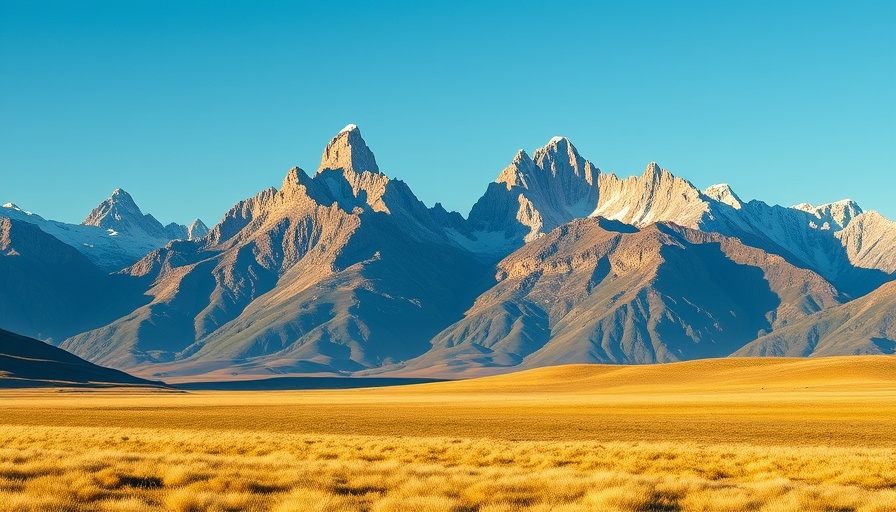 Majestic mountain landscape over grassy plains for travel choice.