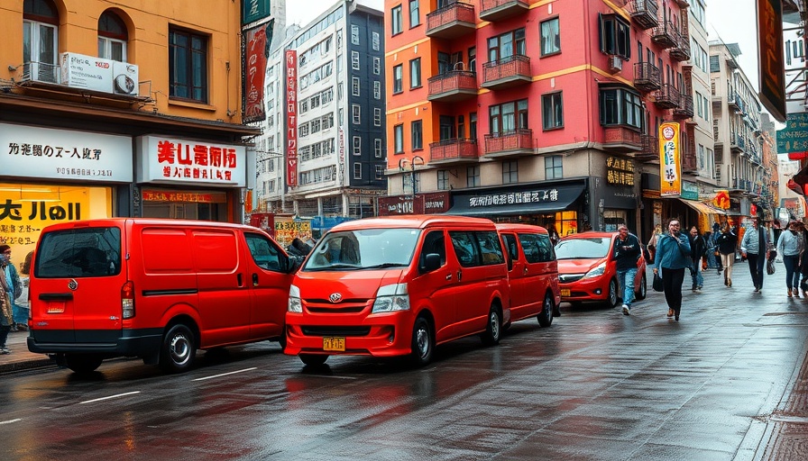 Vibrant city street scene with people and red vehicles, how to choose travel destination.