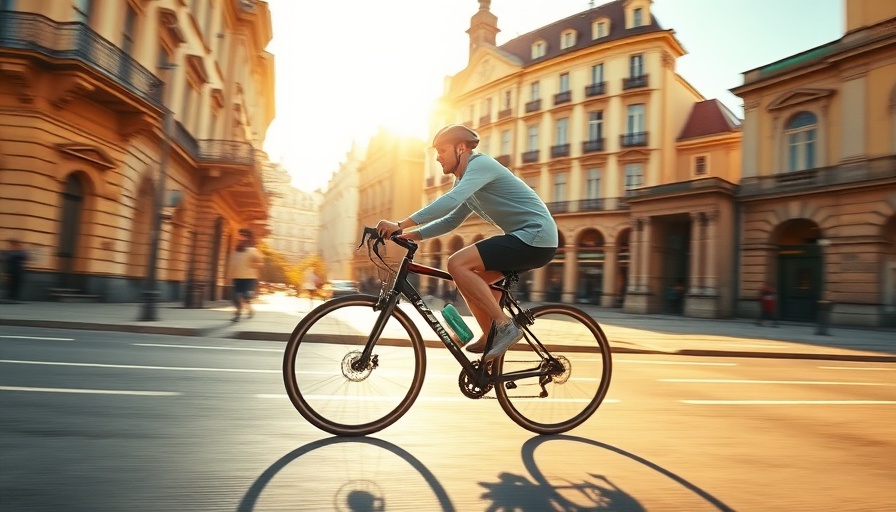 Cyclist racing on Oman street at sunrise for IRONMAN Oman Partnership.