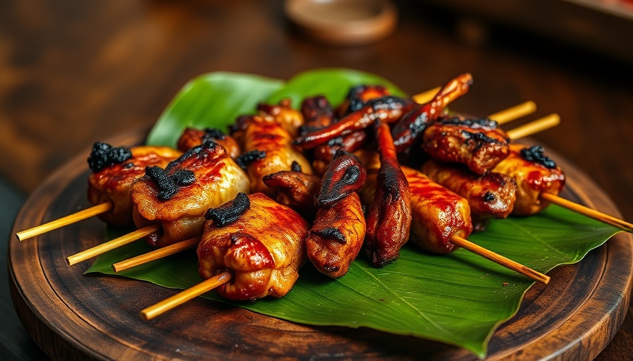 Grilled skewers on banana leaf, Bacolod specialty.