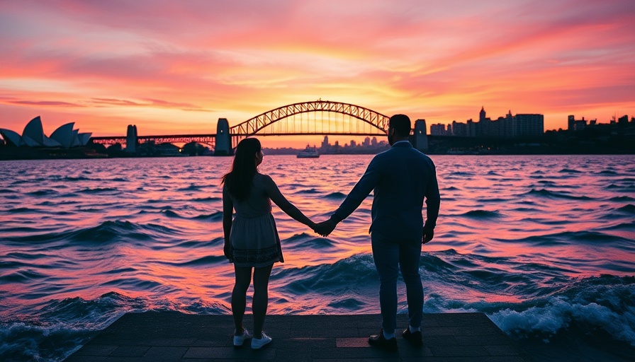 Couple enjoying sunset at Sydney Harbour, linked to Australian partner visa criteria.