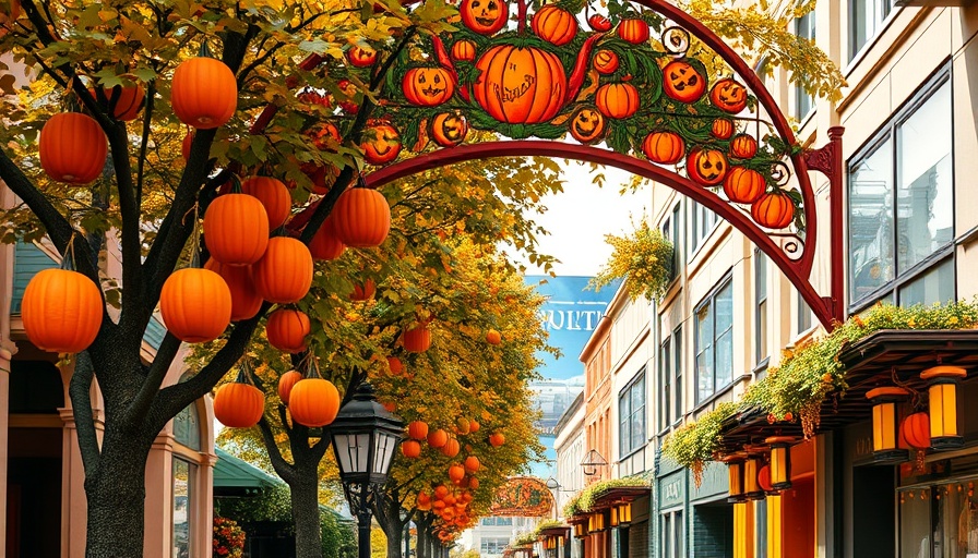 Festive Myrtle Beach street with fall pumpkin decorations