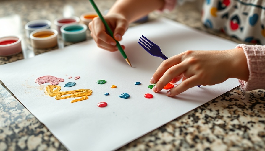 Creative fun family activities to do at home: child painting with forks.