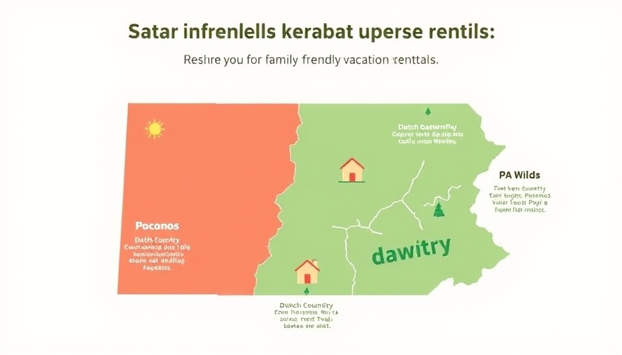 Infographic of vacation rentals in Pennsylvania for families showing key regions.