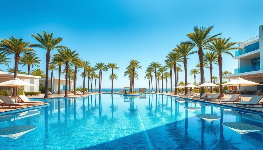 Luxury hotel pool with loungers, ideal for traveling on a budget.