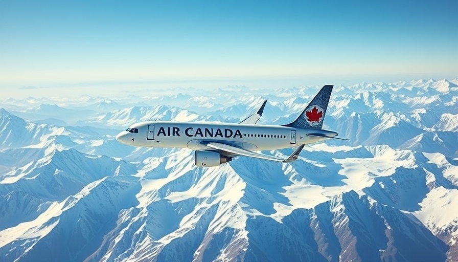 Air Canada airplane soaring over mountains, showcasing speed and grace.