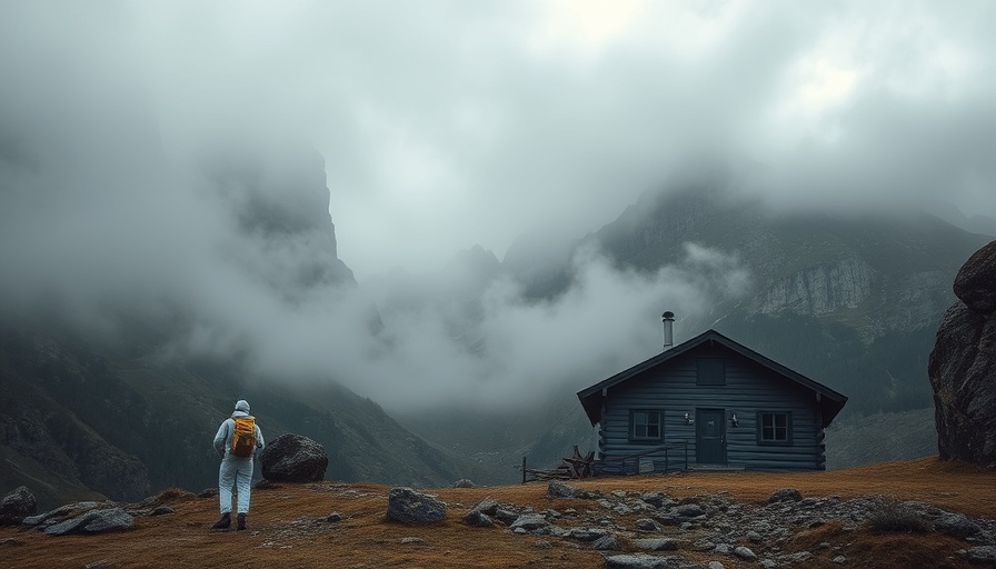 Misty mountain refuge with hiker during family expedition to Rifugio Fratelli Fonda Savio.