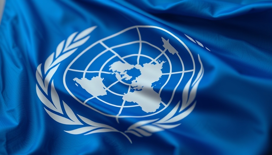 Close-up of UN flag waving, emblem visible, travel news US