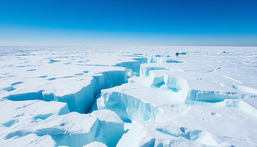 Expansive view camping on Greenland Ice Sheet with deep crevasses.