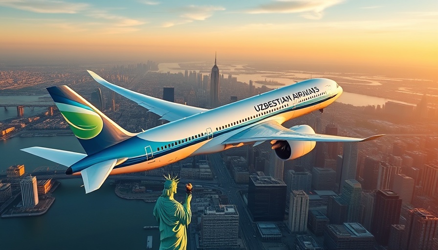 Uzbekistan Airways Boeing 787 Dreamliner flying over Statue of Liberty, NYC.
