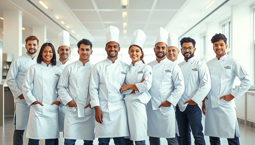Group of culinary apprentices in professional setting.
