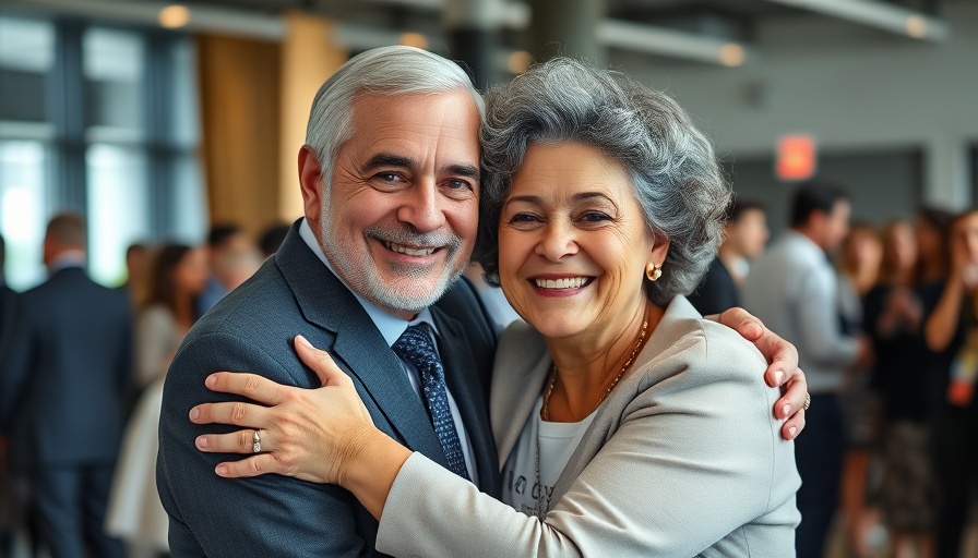 Happy man and woman embracing at an indoor event, Jamaican tourism vision.
