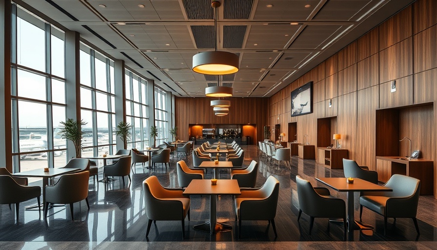 Modern airport lounge with sleek design, ideal for SAS Business Class upgrade setting.