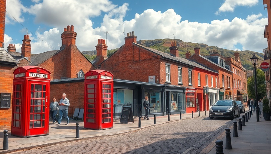 Charming street in affordable UK city for travel with red brick buildings.