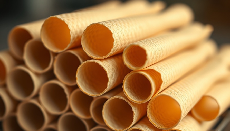 Close-up of stacked wafer rolls in warm tones