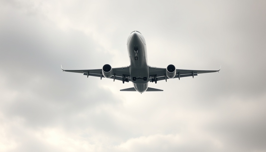 Large airplane in flight with overcast sky, family traveling context.