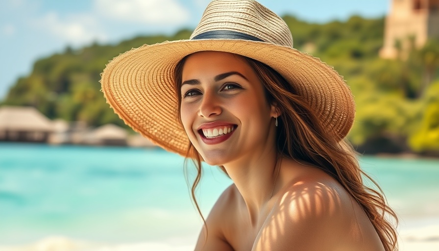Woman enjoying a sunny beach day, ideal travel destination.