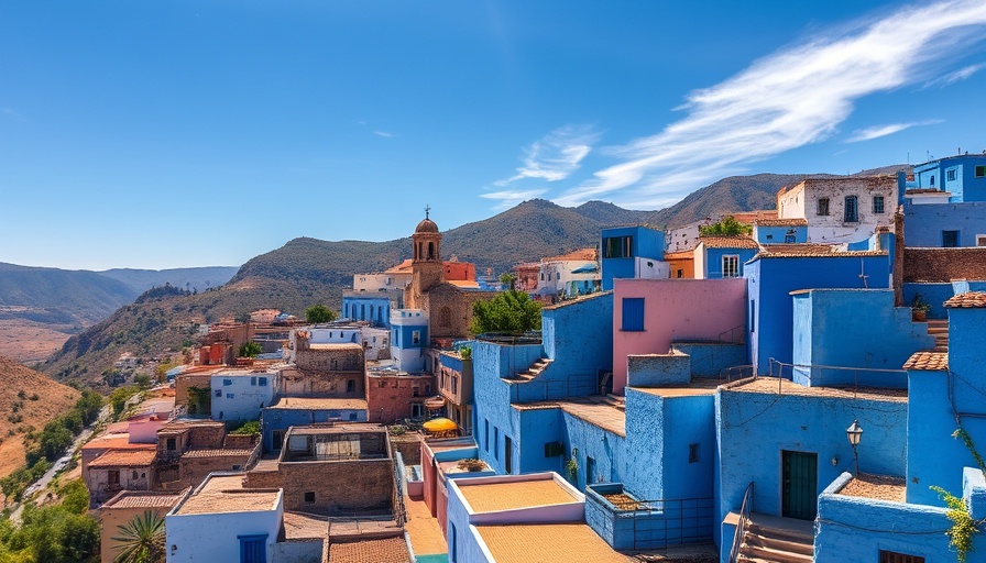 Scenic view of Chefchaouen's blue buildings, traveling cheaply in Morocco.
