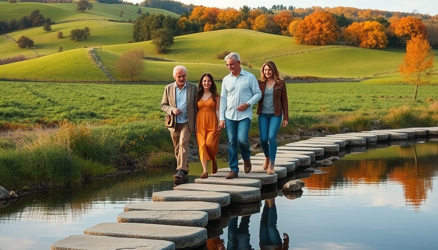 Charming family walk in lush Surrey countryside, stepping stones.