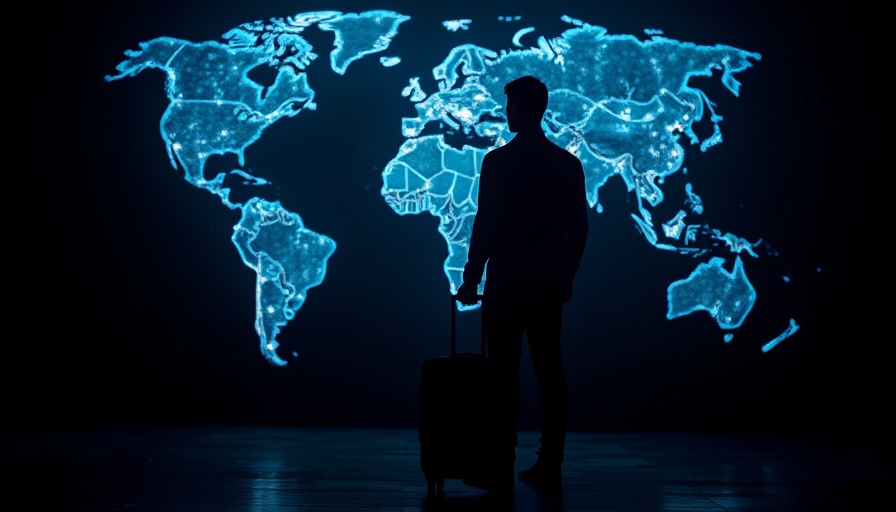 AI travel itineraries dangers illustrated by a silhouetted traveler and digital map.