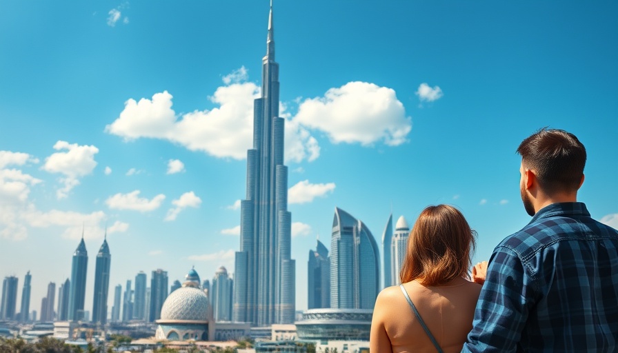 Couple admiring the cultural side of Dubai's skyline.