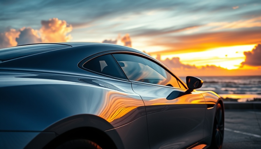 Side view of a sleek car at sunset by the ocean, reflecting smarter rental options.