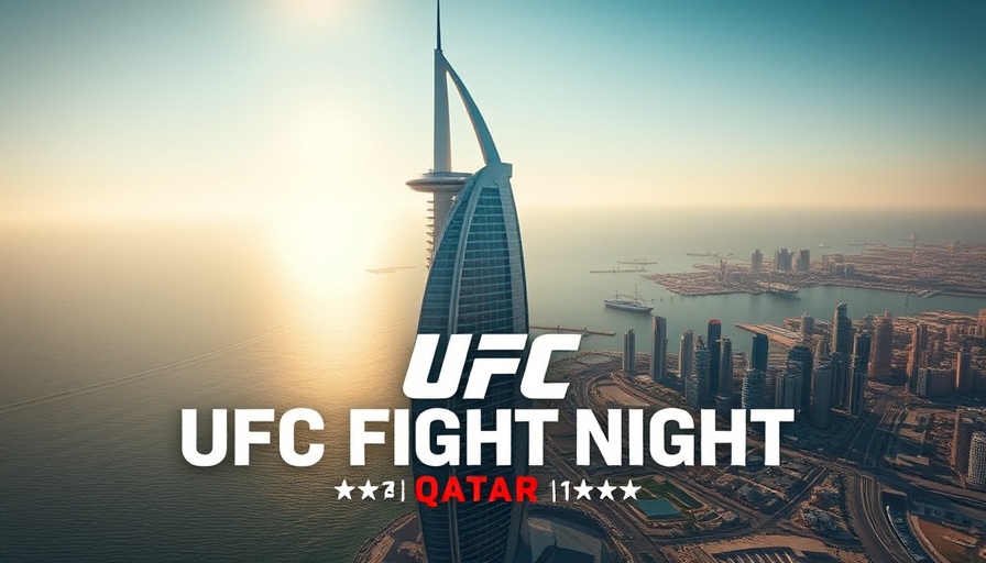 UFC Fight Night Qatar promotional skyline with architectural arc.