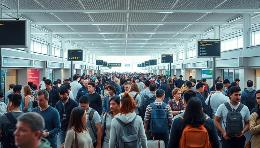 Travelers at a busy airport terminal amid government shutdown impacts.