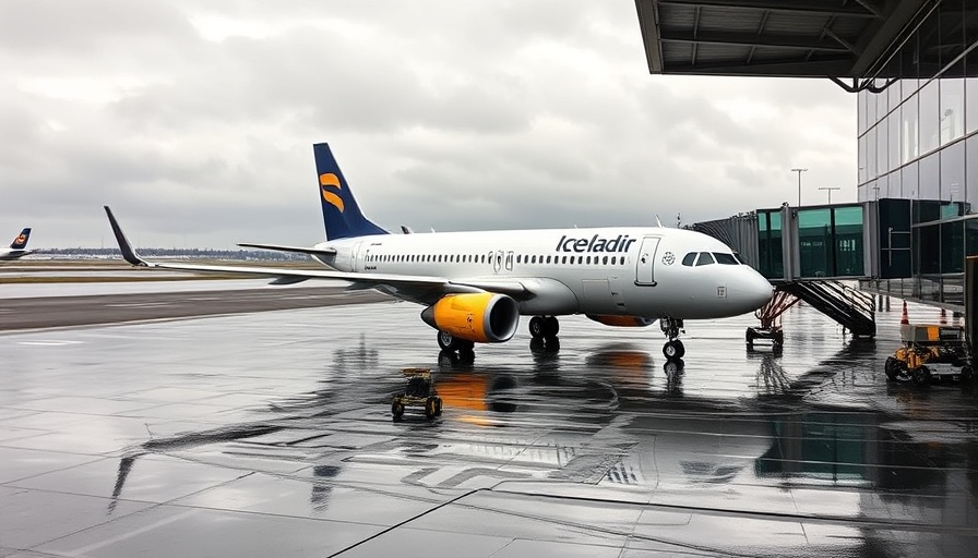 Icelandair airplane at JFK Terminal 6 with overcast sky.