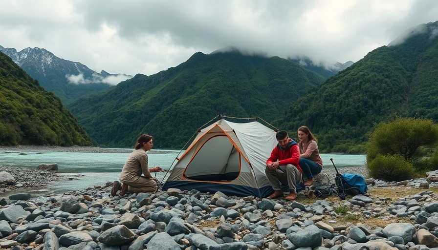 Friends setting up tent, travel on a budget trip.