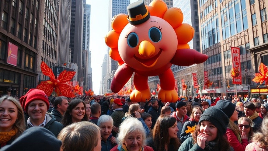 Family travel adventures at a vibrant Thanksgiving parade in NYC, showcasing giant balloons.