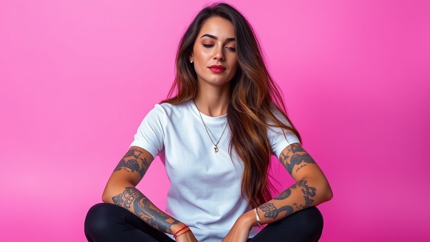 Woman with tattoos relaxed against a pastel background at cultural events today.