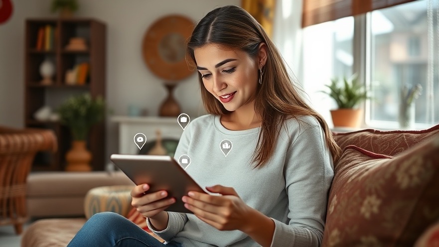 Modern woman in cozy living room planning family travel with interactive experiences Türkiye.