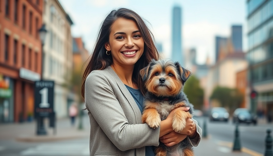Woman holding dog in city showcasing benefits of city living for dogs.