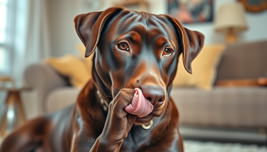 Why dogs lick their paws: chocolate brown dog on floor.
