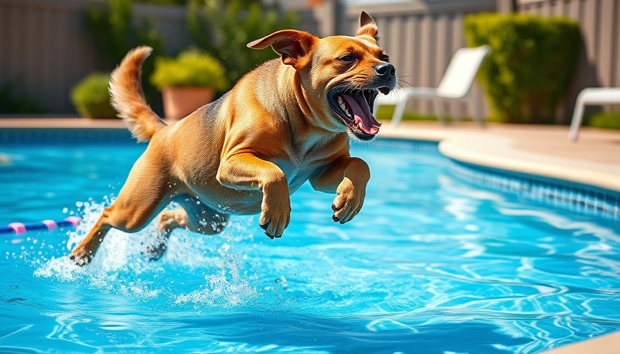 Energetic brown dog jumping into a pool, Teaching Your Dog How to Swim scene.