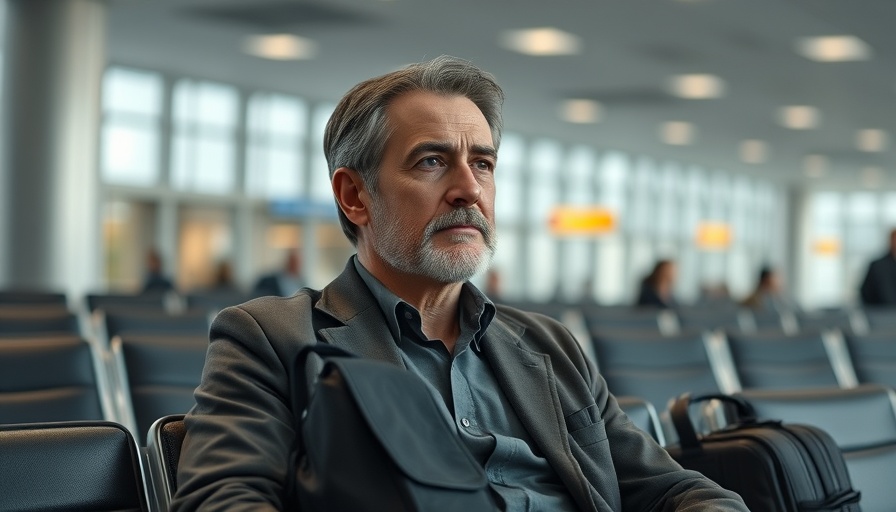 Casual man with dog waiting at airport; Tips For Flying With A Pet.